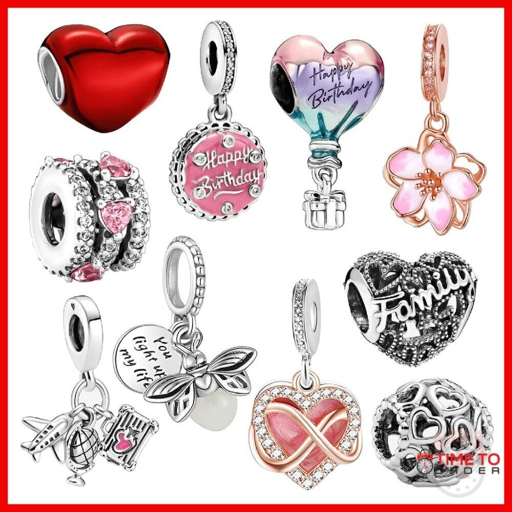 10 Silver Charms Set for Bracelets & Necklaces, CZ Pendant Jewelry